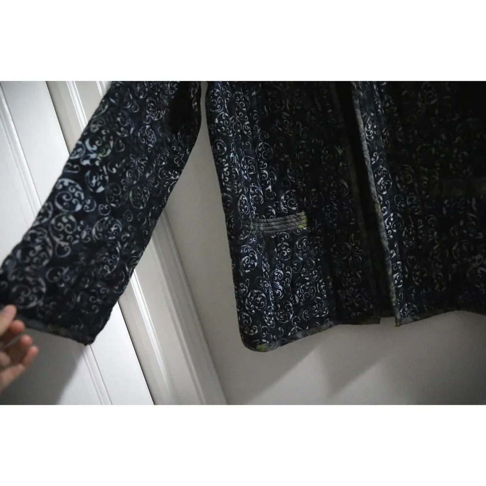 Frivo Lous‎ Jacket Medium Blue Black Swirl Velvet Quilted Asian Bohemian Coat
